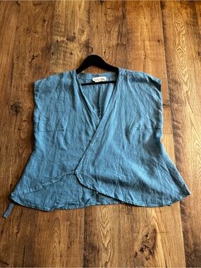 THE BABE COLLECTION Teal Wrap-Front Linen Tunic